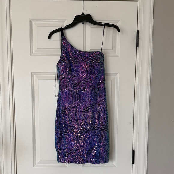 Dresses & Skirts - Sequin One-Shoulder Dress - Purple and Black